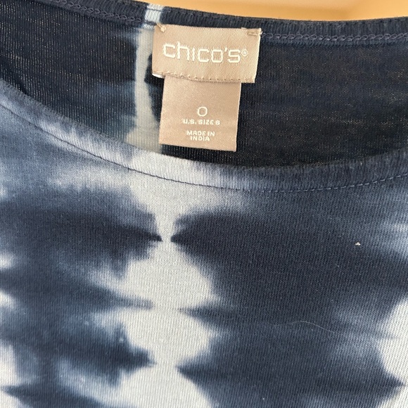 Chico's Tie-Dye Front Tie Navy Blue Size Small Short Sleeve Top - Picture 4 of 5